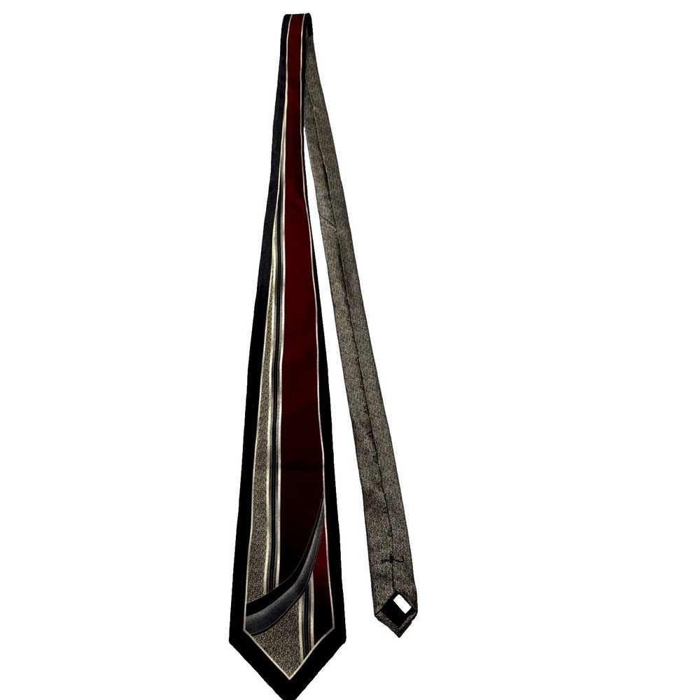 Tie, Pierre Cardin Long ABSTRACT Wave Frame Navy Grey Wine Gold‎ Import SILK USA